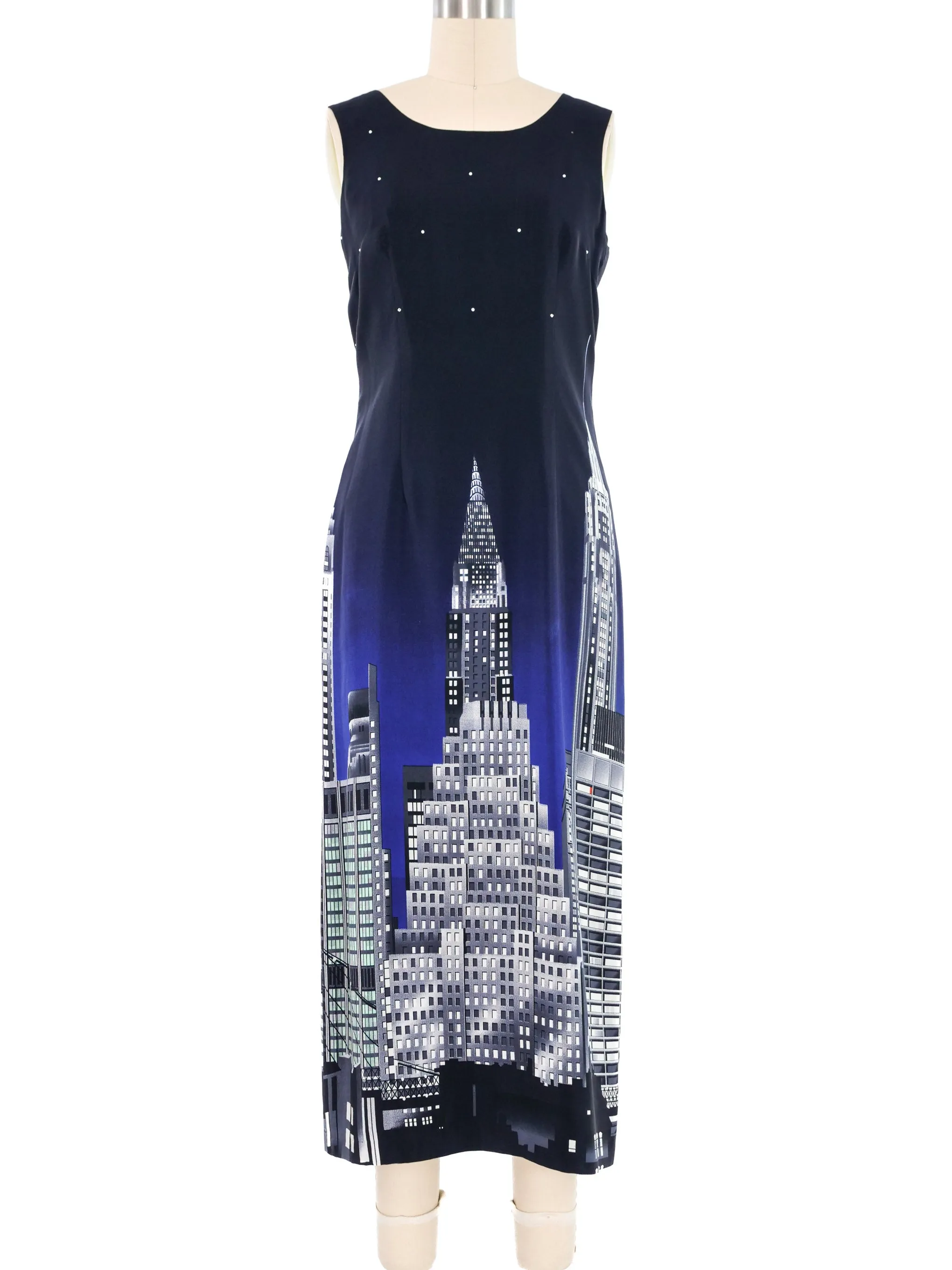 1990s New York Skyline Sleeveless Silk Dress