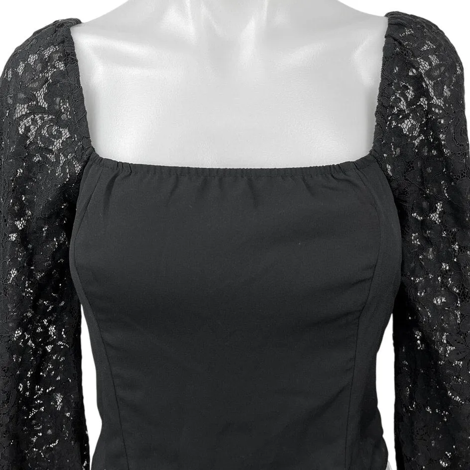 Abercrombie & Fitch Black Lace Long Sleeve Square Neck Crop Blouse Top Size S