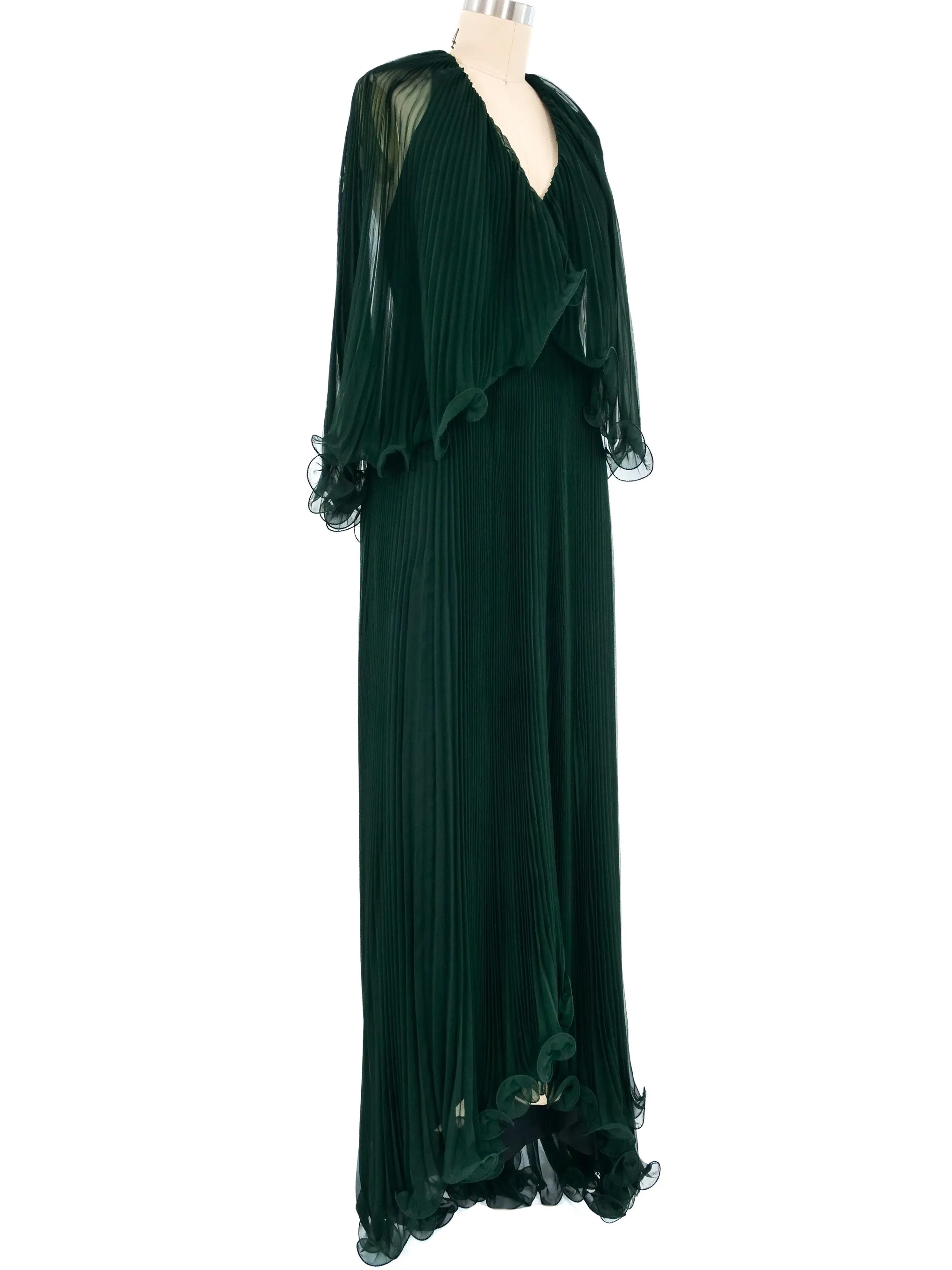 Alfred Bosand Emerald Pleated Evening Gown