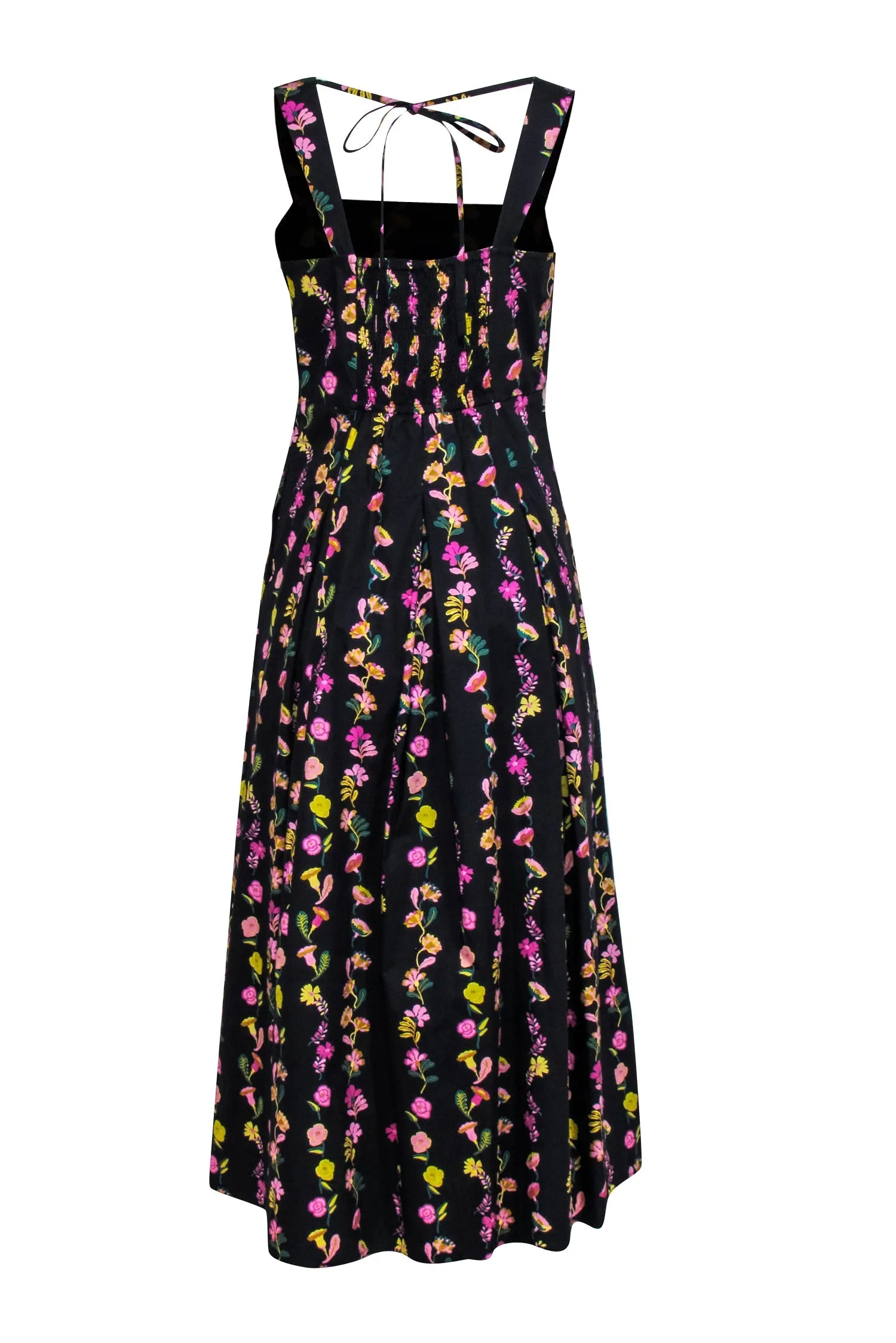 Banjanan - Black w/ Pink & Yellow Floral Print Sleeveless Midi Dress Sz M
