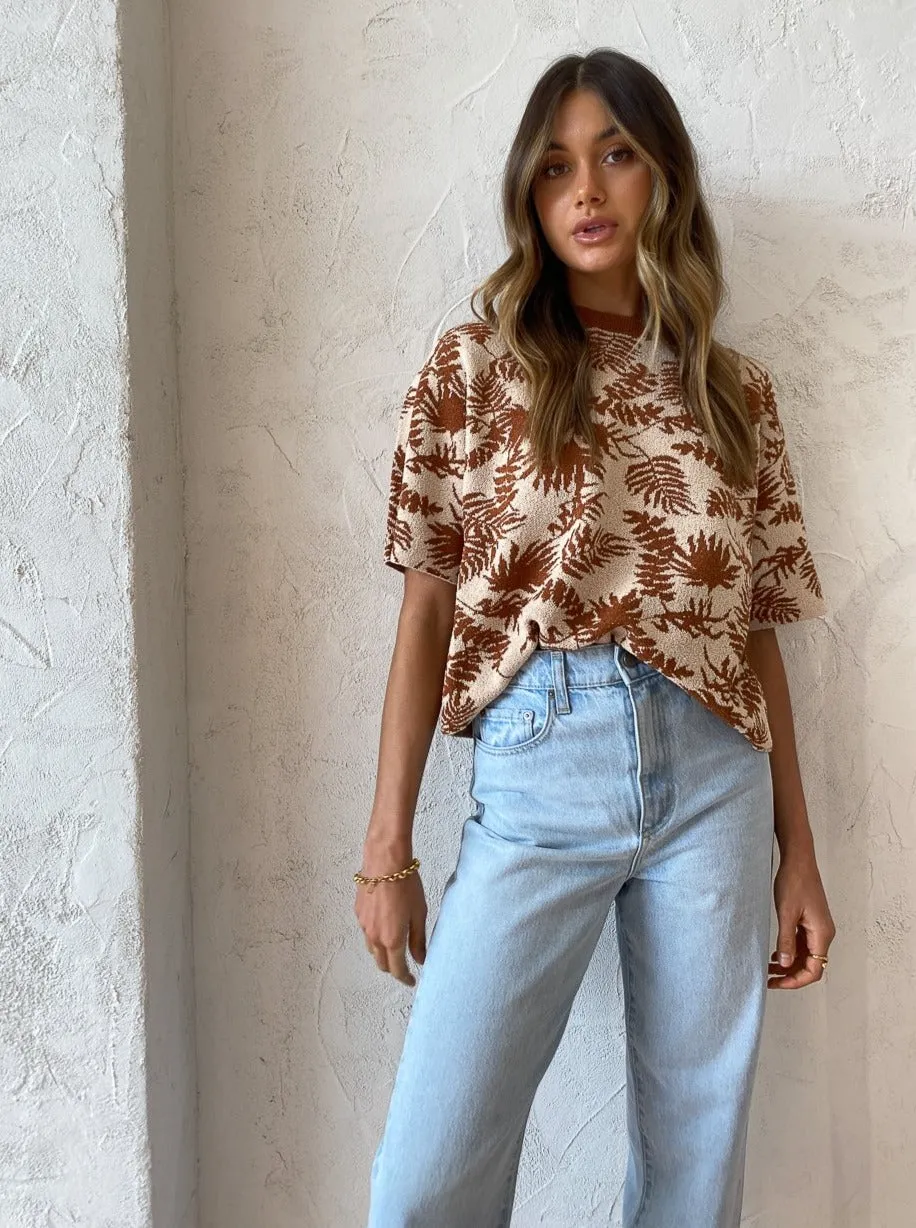 Bec and Bridge Dusty Palm Knit Tee in Palm Jacquard