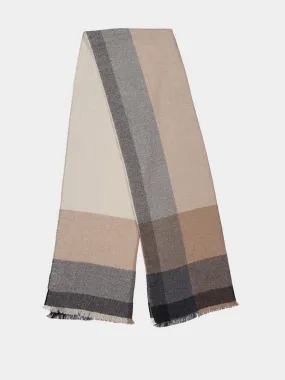 Beige Wool and Cashmere Striped Scarf