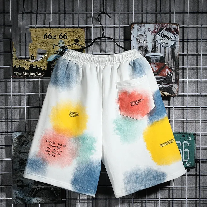 BEMCSHO Gym Workout Grunge Splatter Shorts