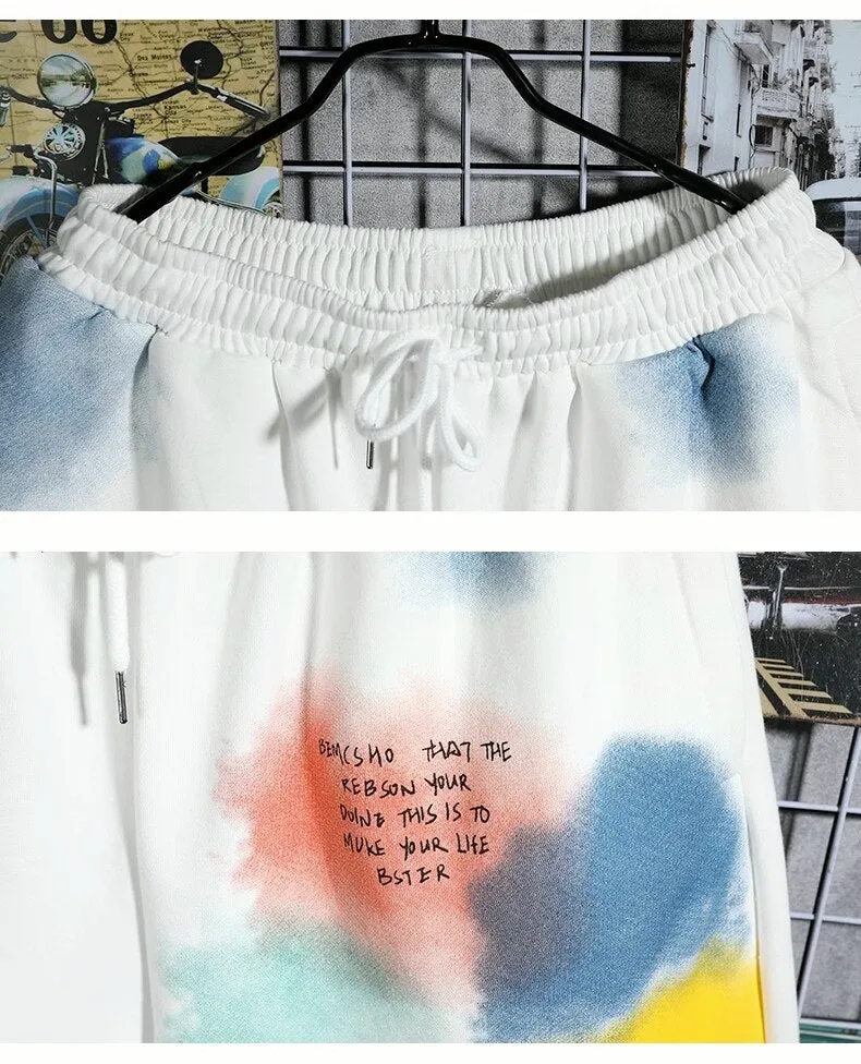 BEMCSHO Gym Workout Grunge Splatter Shorts