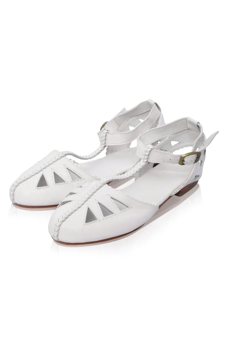 Bounty T-strap Leather Sandals in White