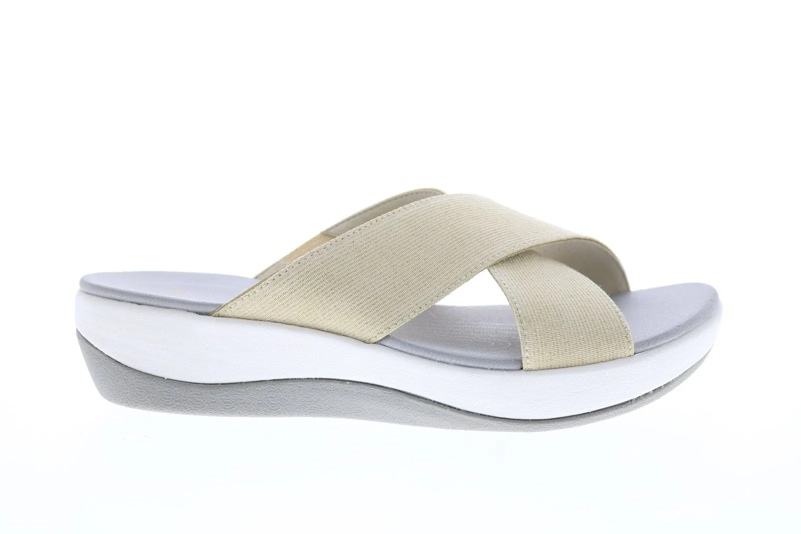 Clarks Arla Elin 26150354 Womens Gold Canvas Slip On Slides Sandals Shoes