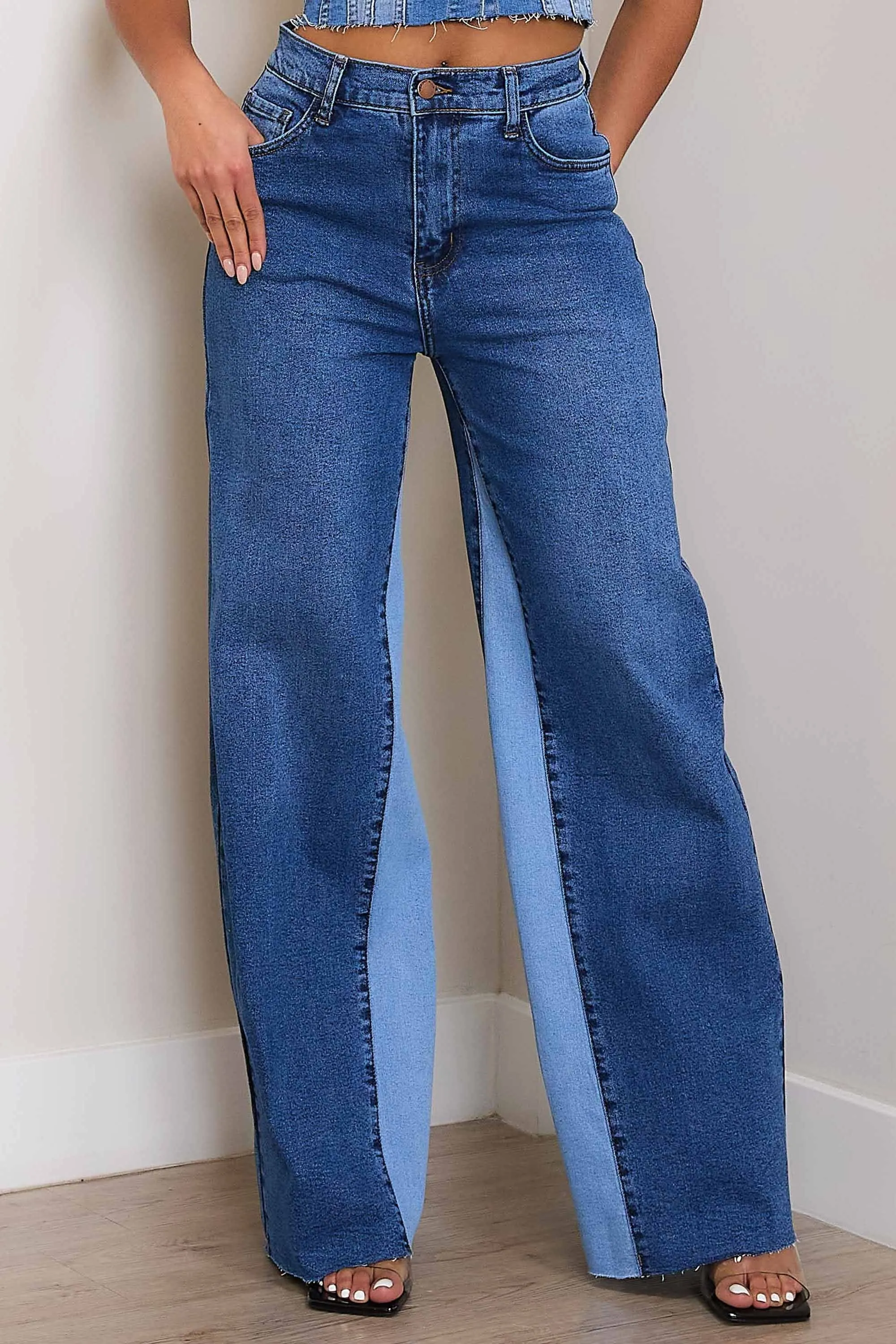 Color Block Wide Leg Jeans