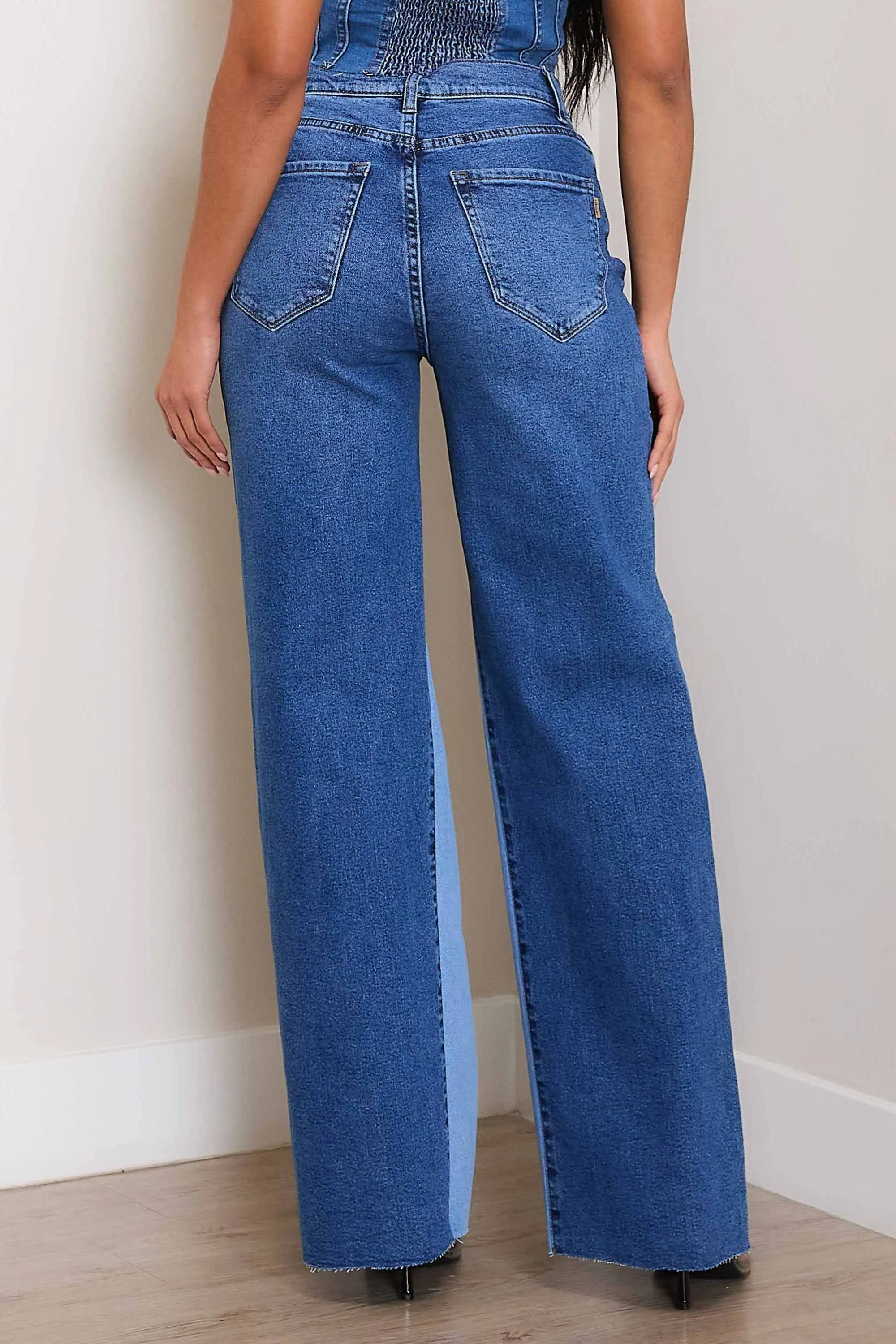 Color Block Wide Leg Jeans