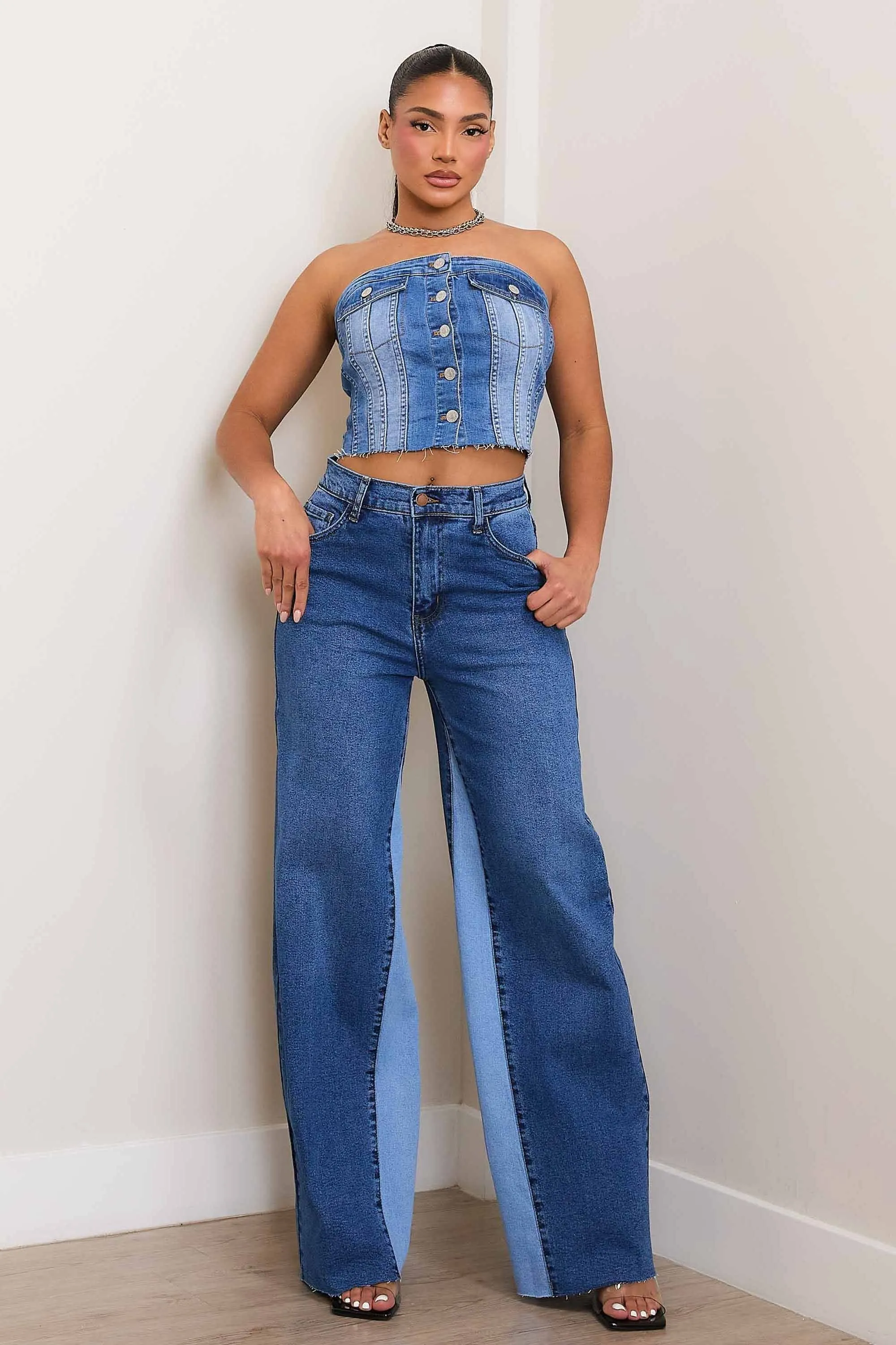 Color Block Wide Leg Jeans