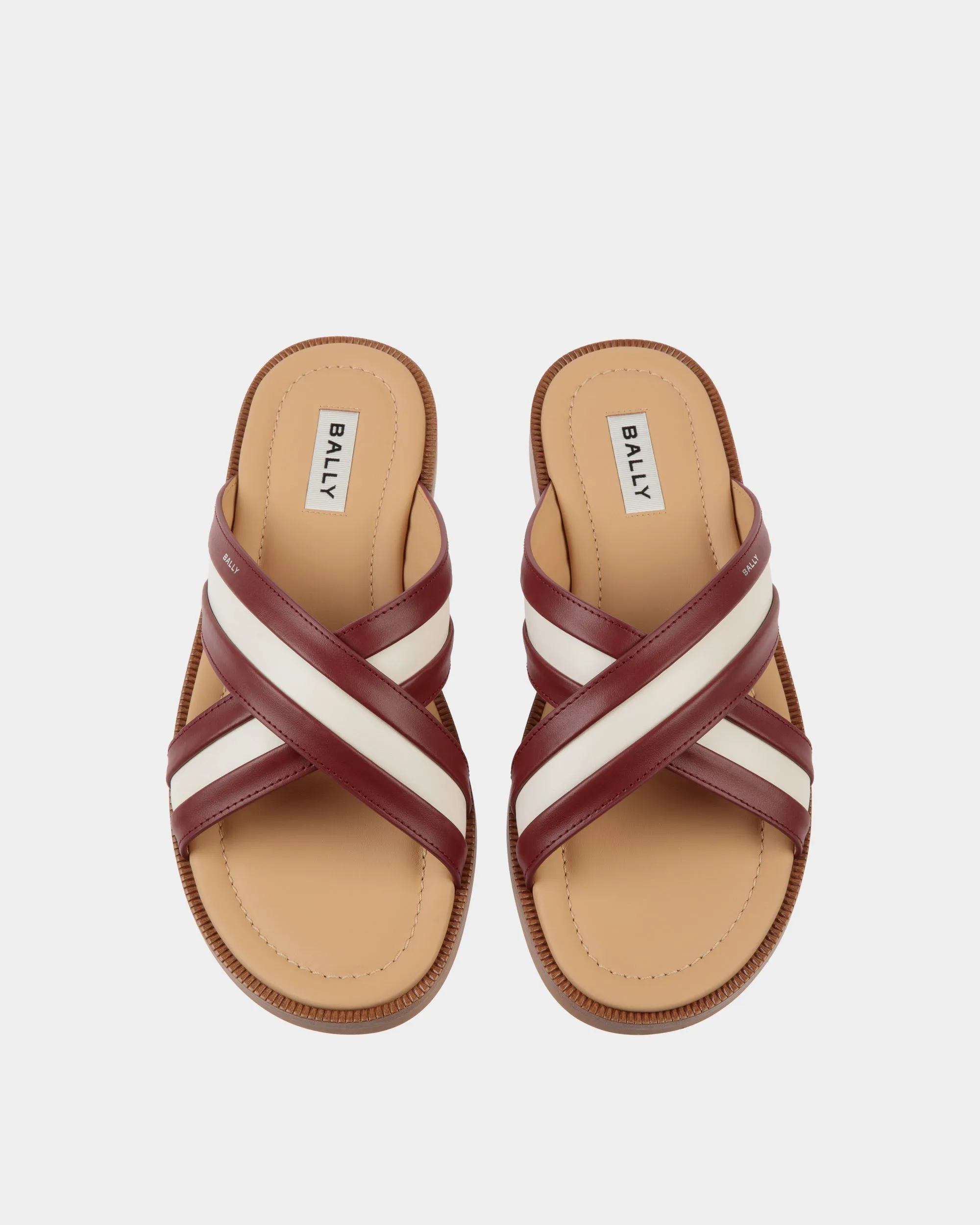 Glide Sandal in Red and White Fabric and Brown Leather