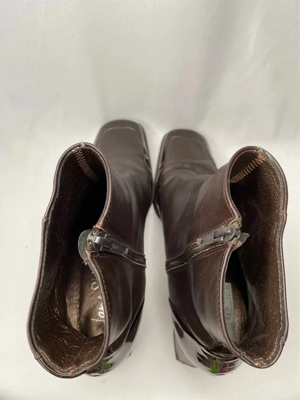Jane Shilton 5 brown leather and patent leather ankle boots