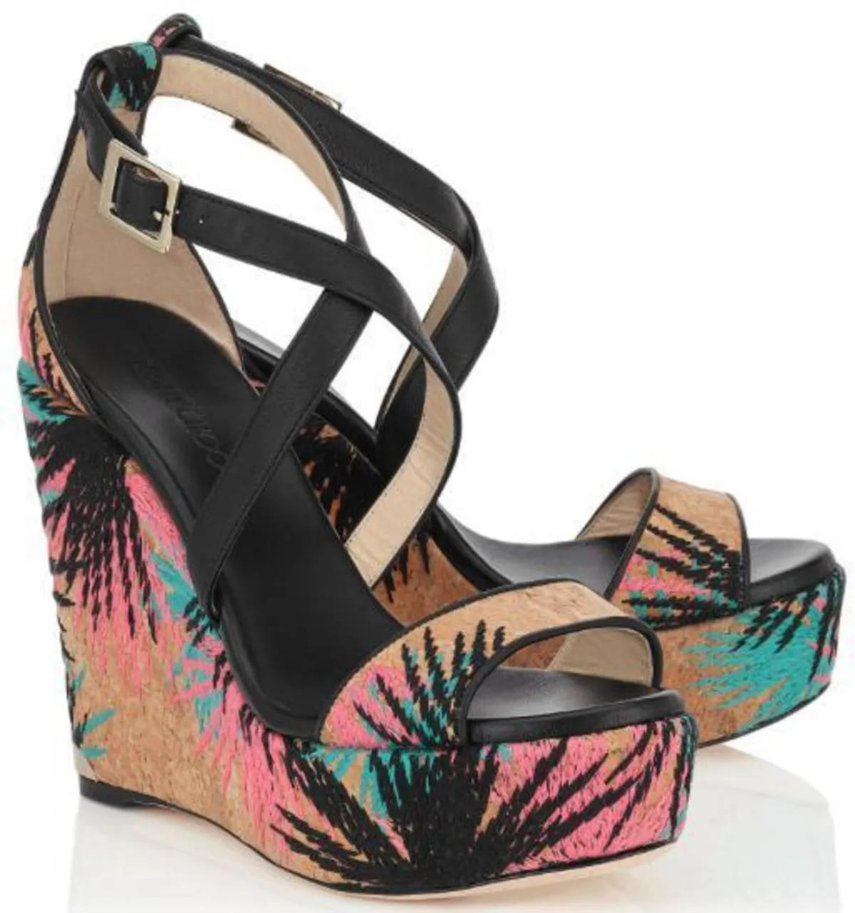 Jimmy Choo Portia Embroidered Cork Sandal - Coral Pink/Malibu