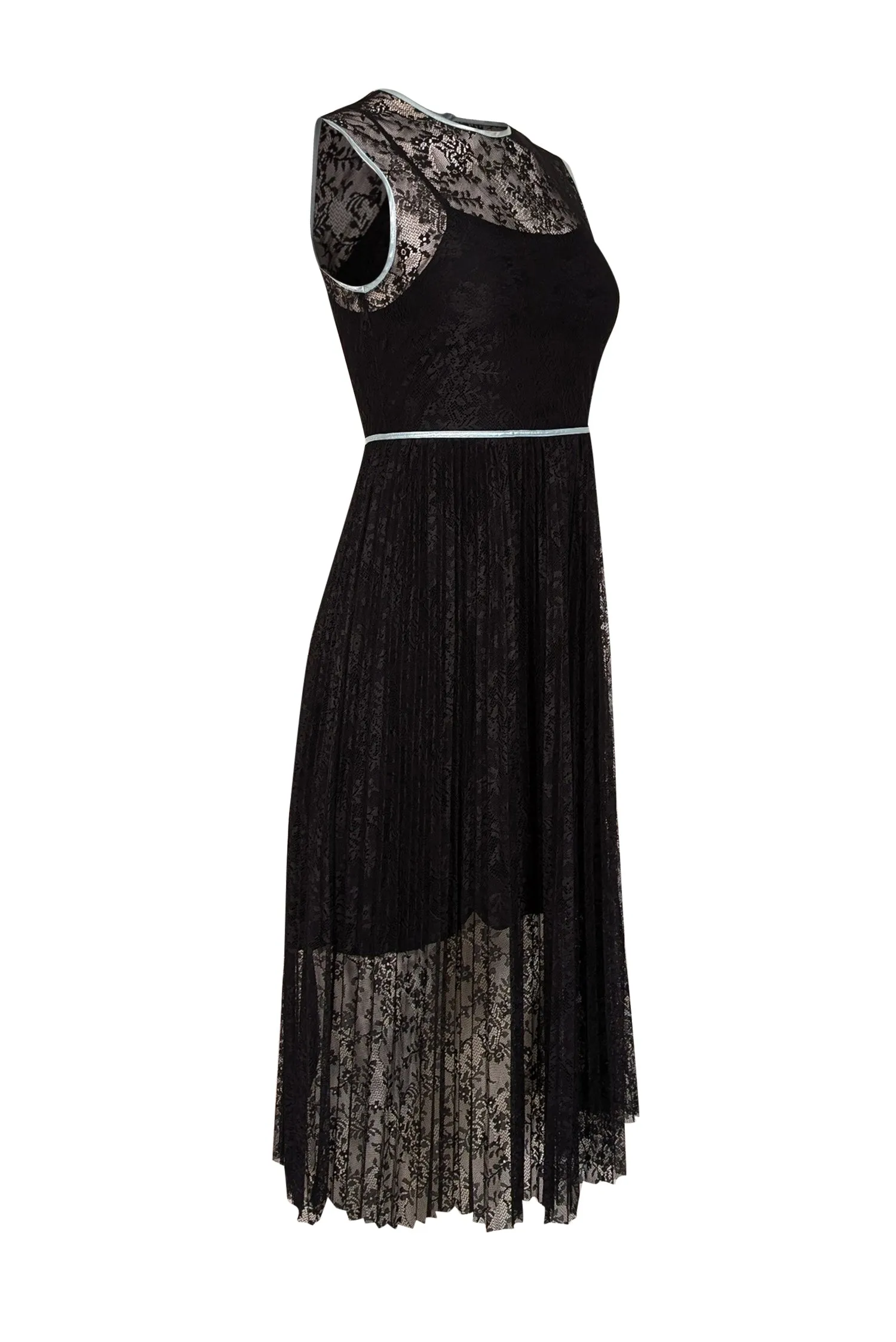 Maje - Black Lace Pleated Dress w/ Blue Trim Sz 4