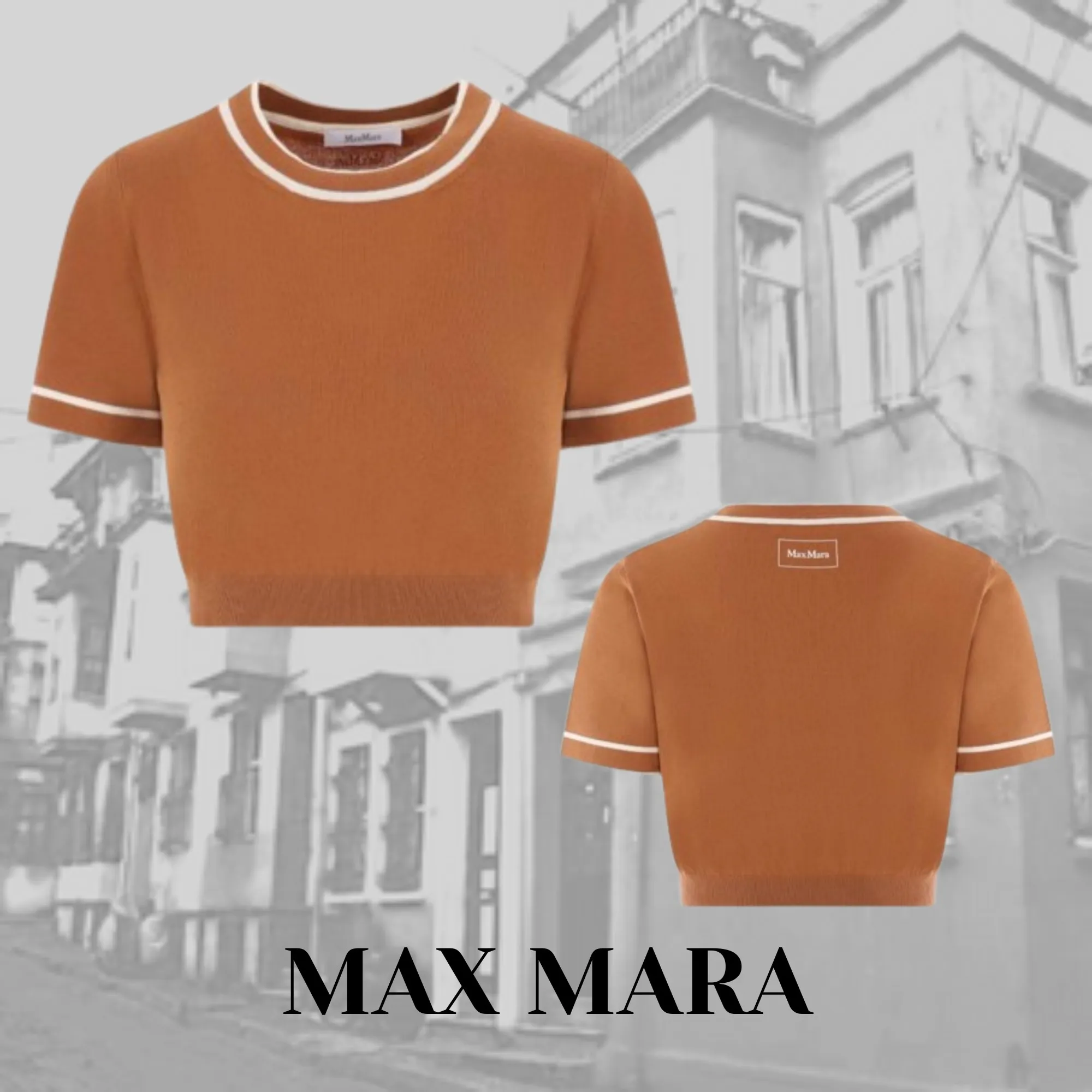 MaxMara  |Casual Style U-Neck Cotton Short Sleeves Logo Cropped Tops