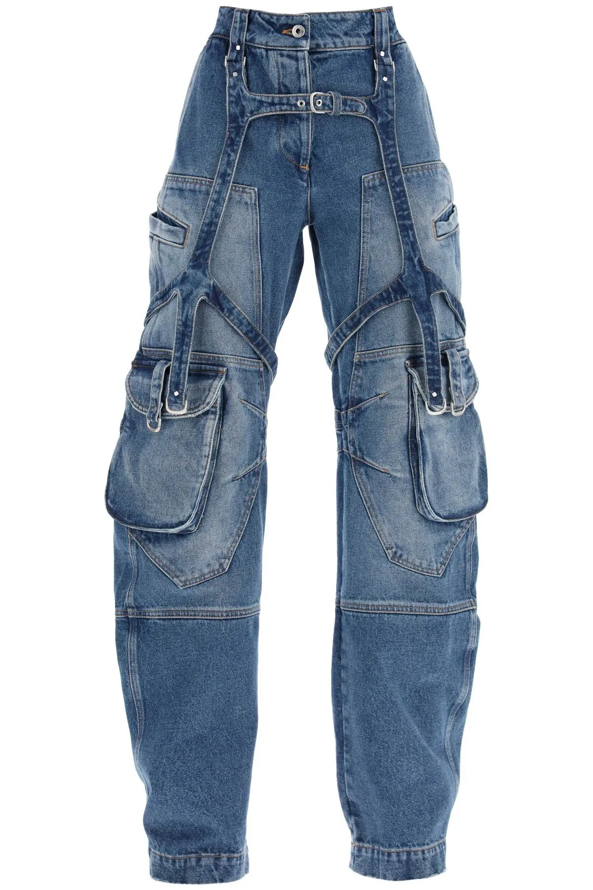 Off-white cargo jeans with harness details OWYB018C99DEN001 BLUE NO COLOR