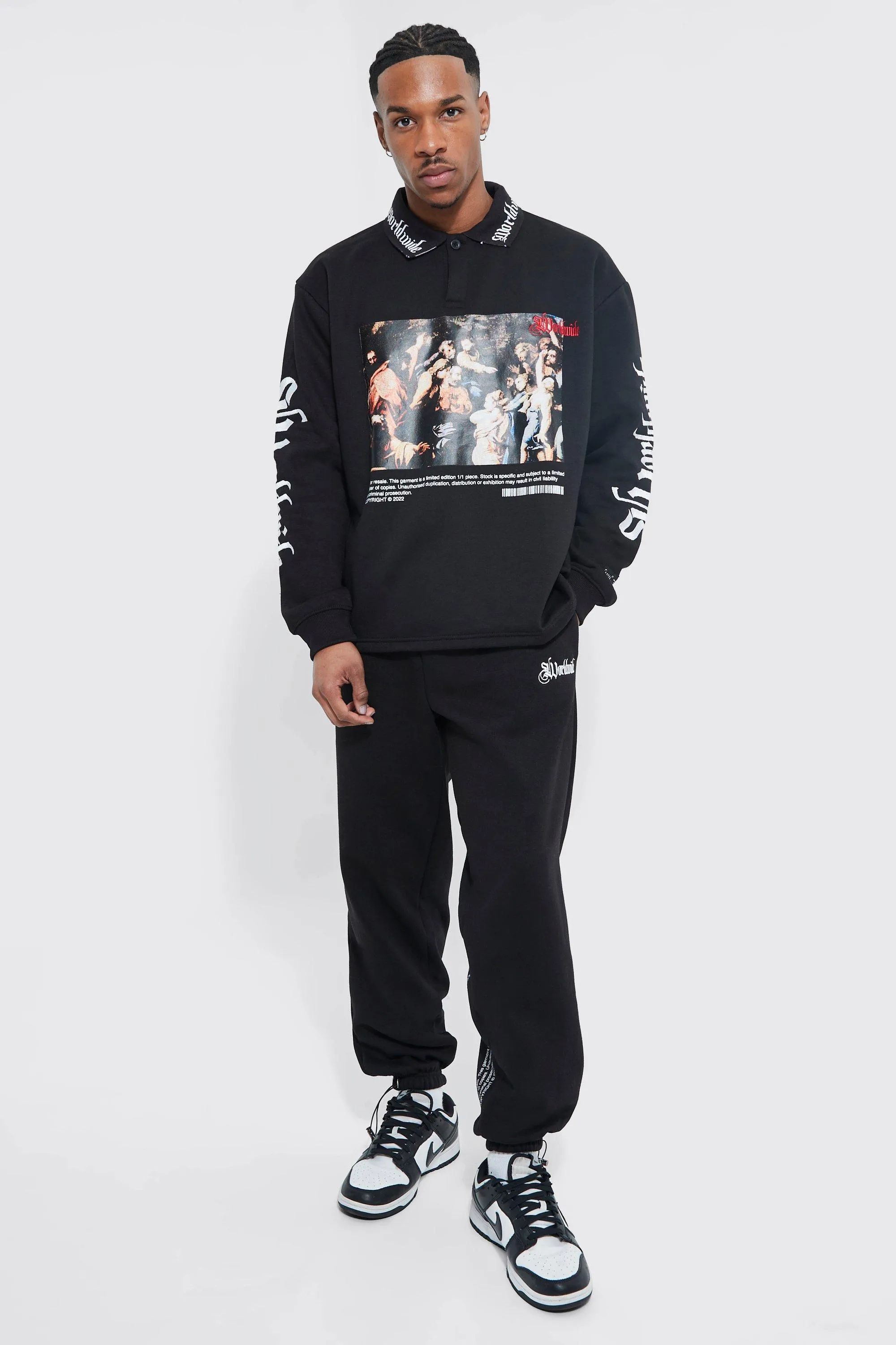 Oversized Renaissance Graphic Rugby Tracksuit | boohooMAN UK