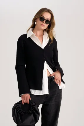Rib Cardigan in Black
