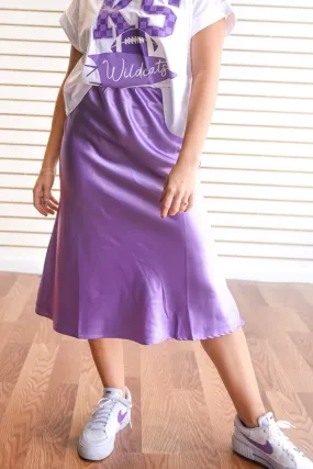 Satin Lavender Midi Skirt