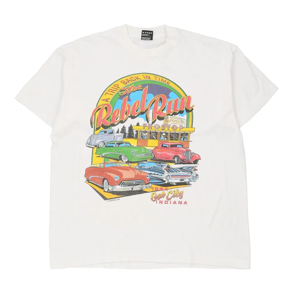 Single Stitch Made in USA The Rebel Run Indiana 1994 Fruit Of The Loom Graphic T-Shirt - XL White Cotton