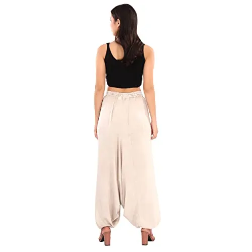 Skirts N Scarves Unisex Green Color Harem Pants with Elastic Waistband and Drawstring