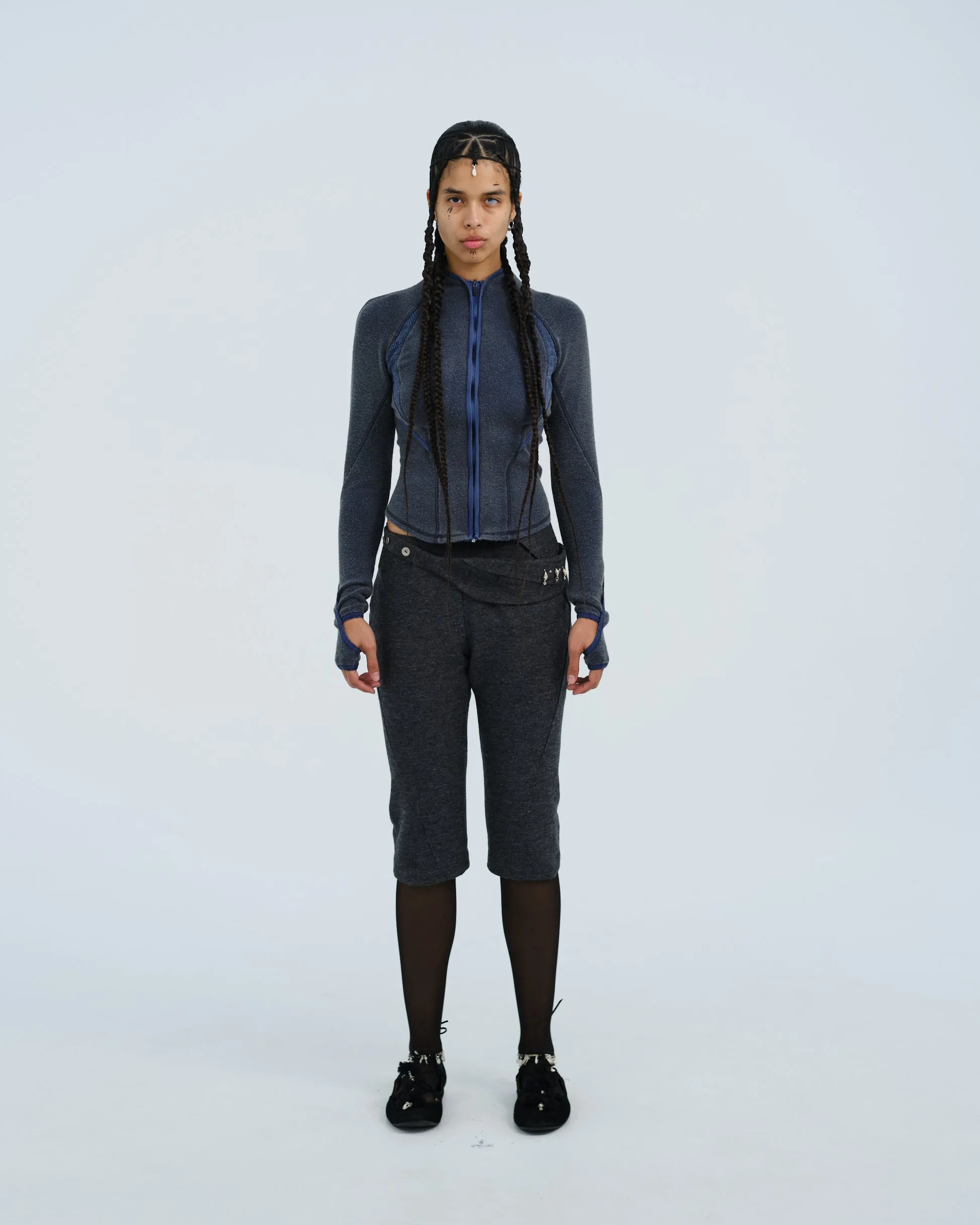 SLASHED ZIP TOP DARK GREY