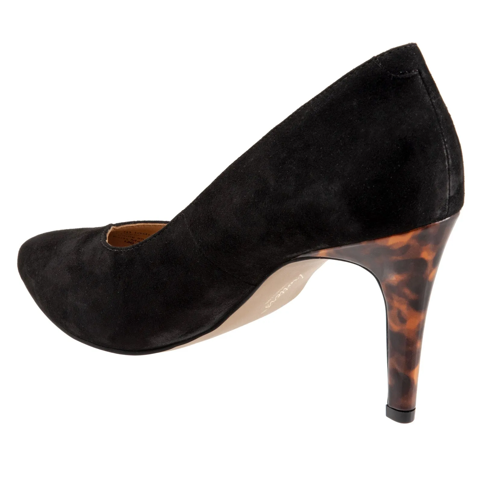 Trotters Angie T2050-003 Womens Black Wide Leather Slip On Pumps Heels Shoes