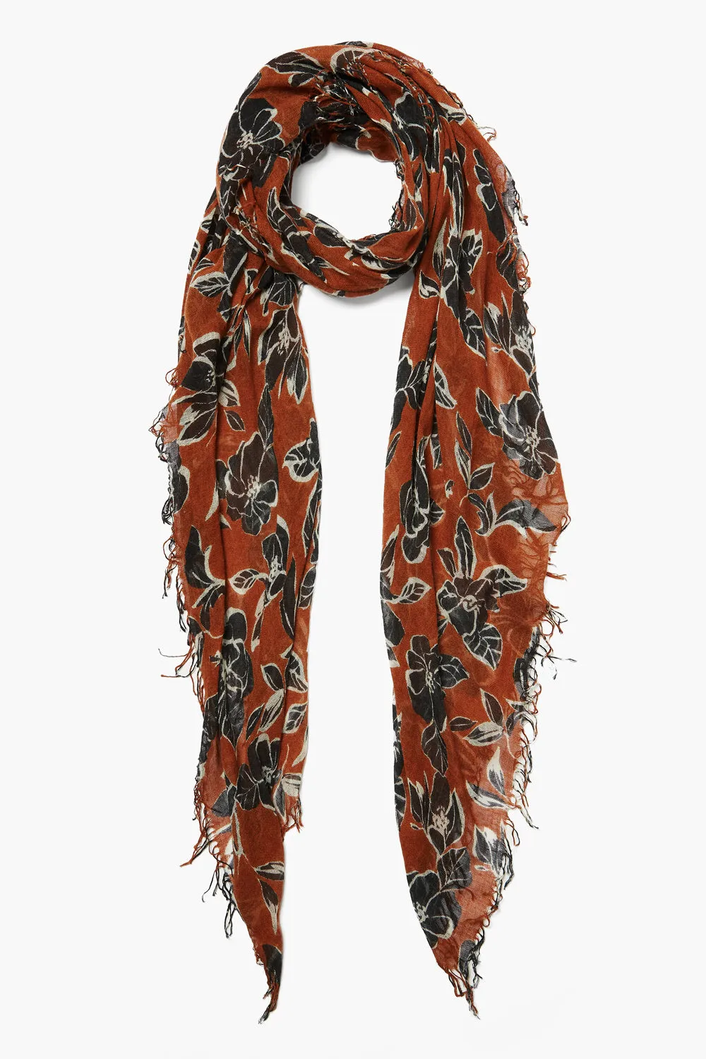Umber Floral Print Cashmere and Silk Scarf