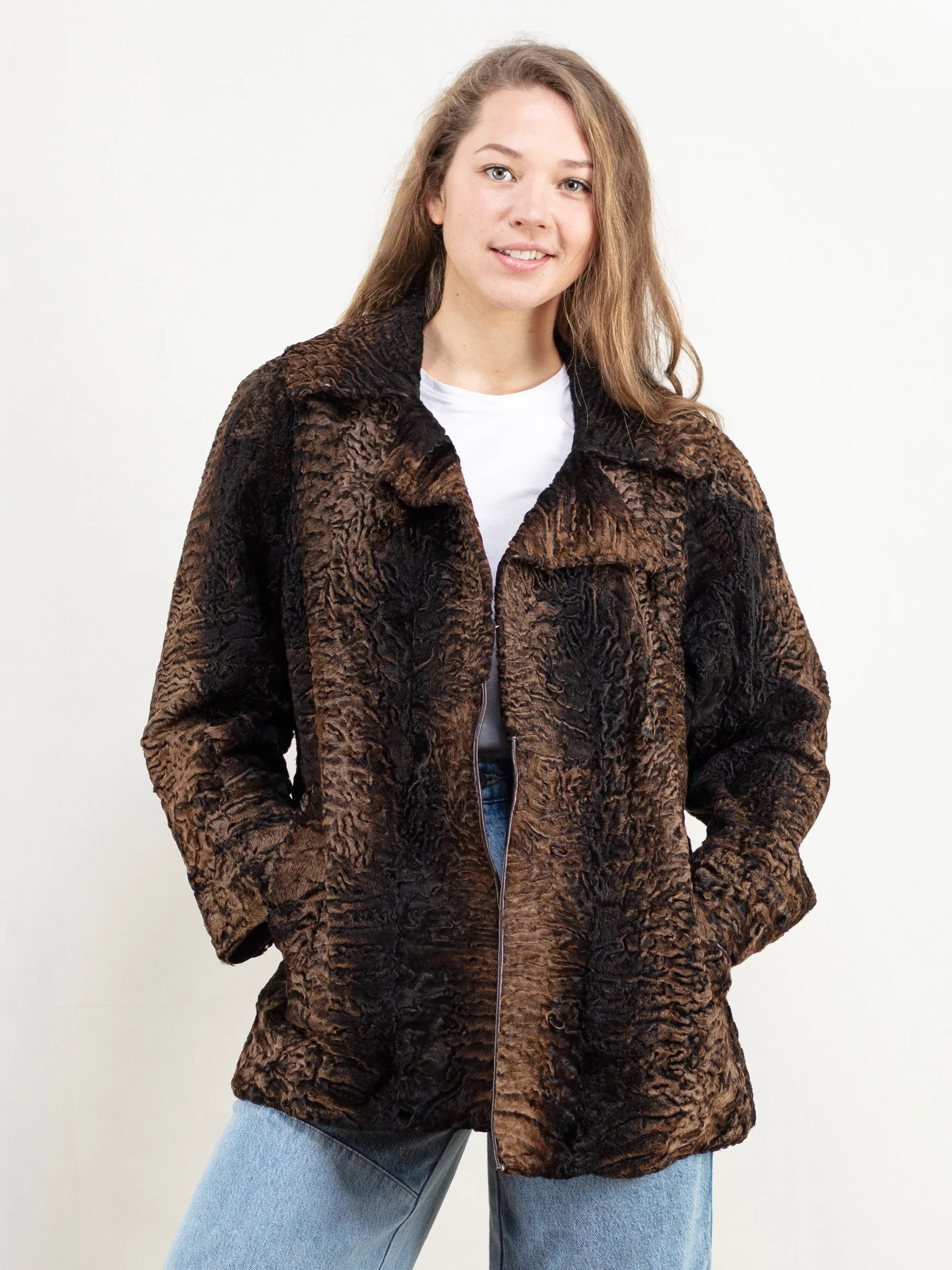 Vintage 70's Women Curly Fur Jacket